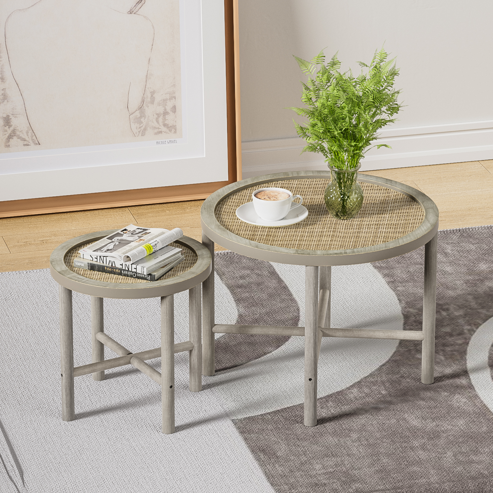 Anmytek Rattan Nesting Coffee Table