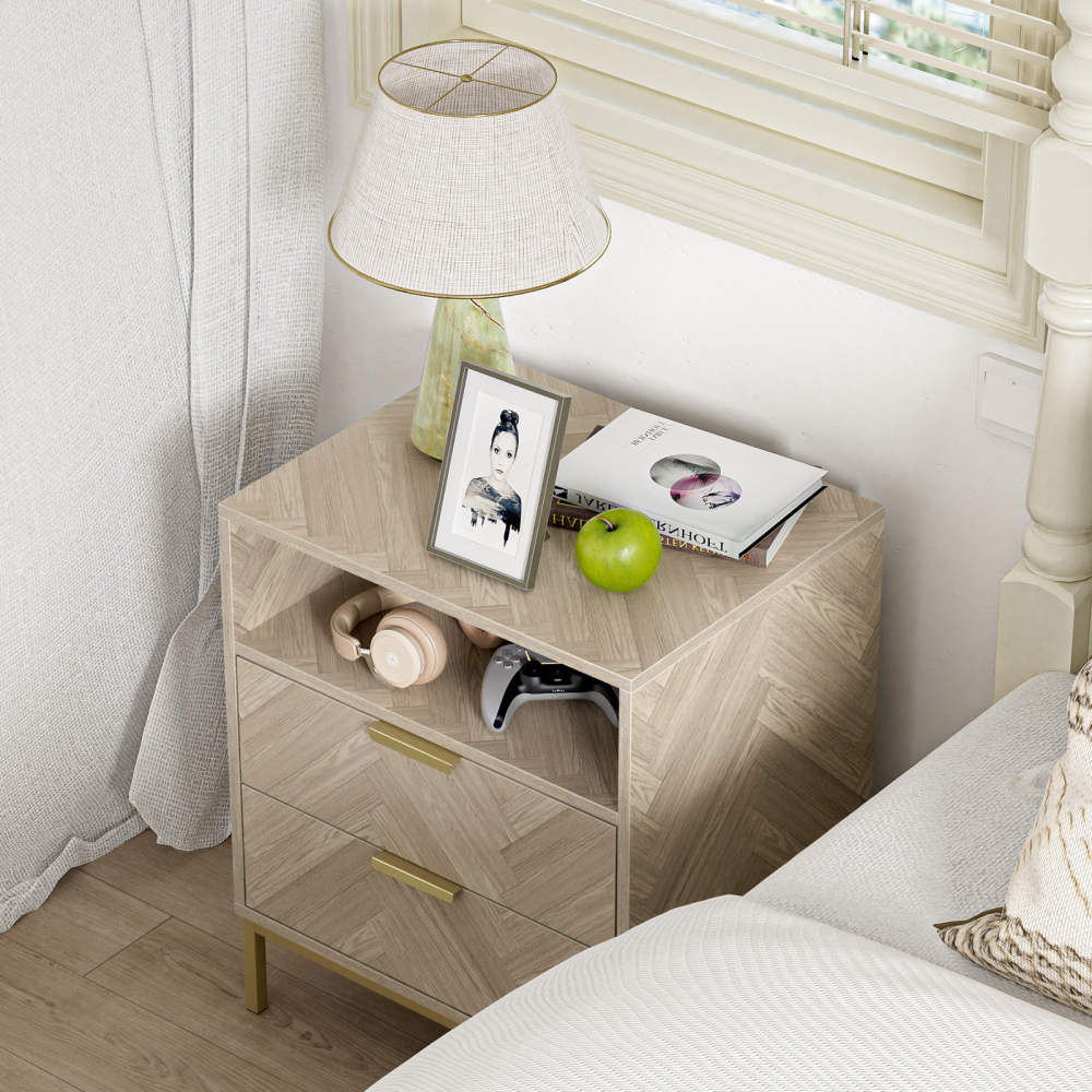 Nightstand for Bedroom, 2 Drawer Nightstand Square Bedside Table End Table with Storage for Bedroom, Nursery, Living Room