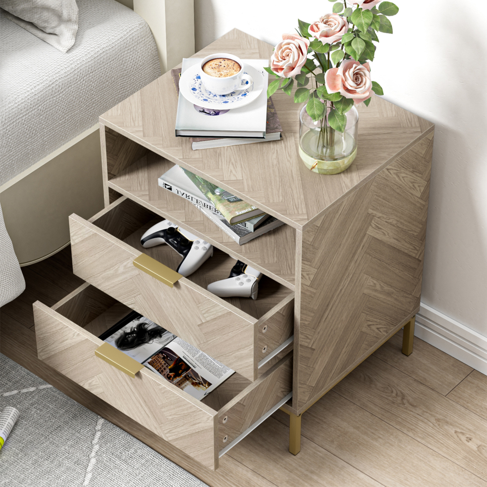 Nightstand for Bedroom, 2 Drawer Nightstand Square Bedside Table End Table with Storage for Bedroom, Nursery, Living Room