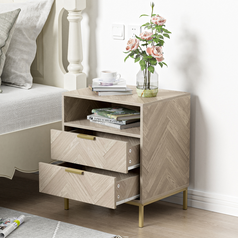 Nightstand for Bedroom, 2 Drawer Nightstand Square Bedside Table End Table with Storage for Bedroom, Nursery, Living Room