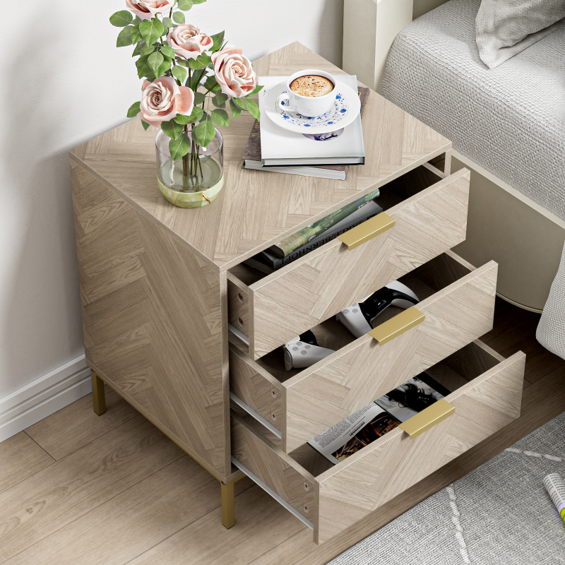 3 Drawer Nightstand for Bedroom, Modern Wood Nightstand Square Bedside Table End Table with Storage for Bedroom, Nursery, Living Room
