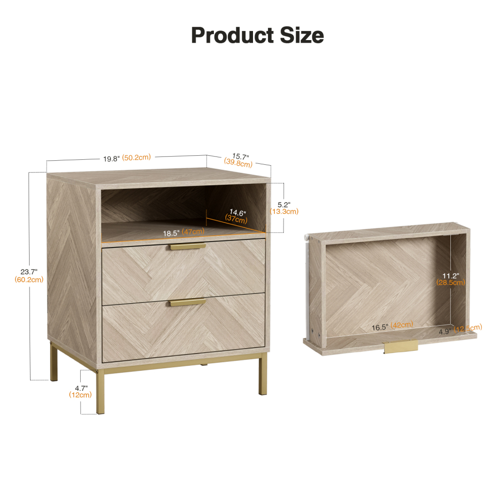 Nightstand for Bedroom, 2 Drawer Nightstand Square Bedside Table End Table with Storage for Bedroom, Nursery, Living Room