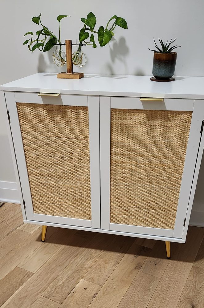 Rattan Storage Cabinet,Sideboard Buffet Cabinet with 2 Doors and Adjustable Shelf