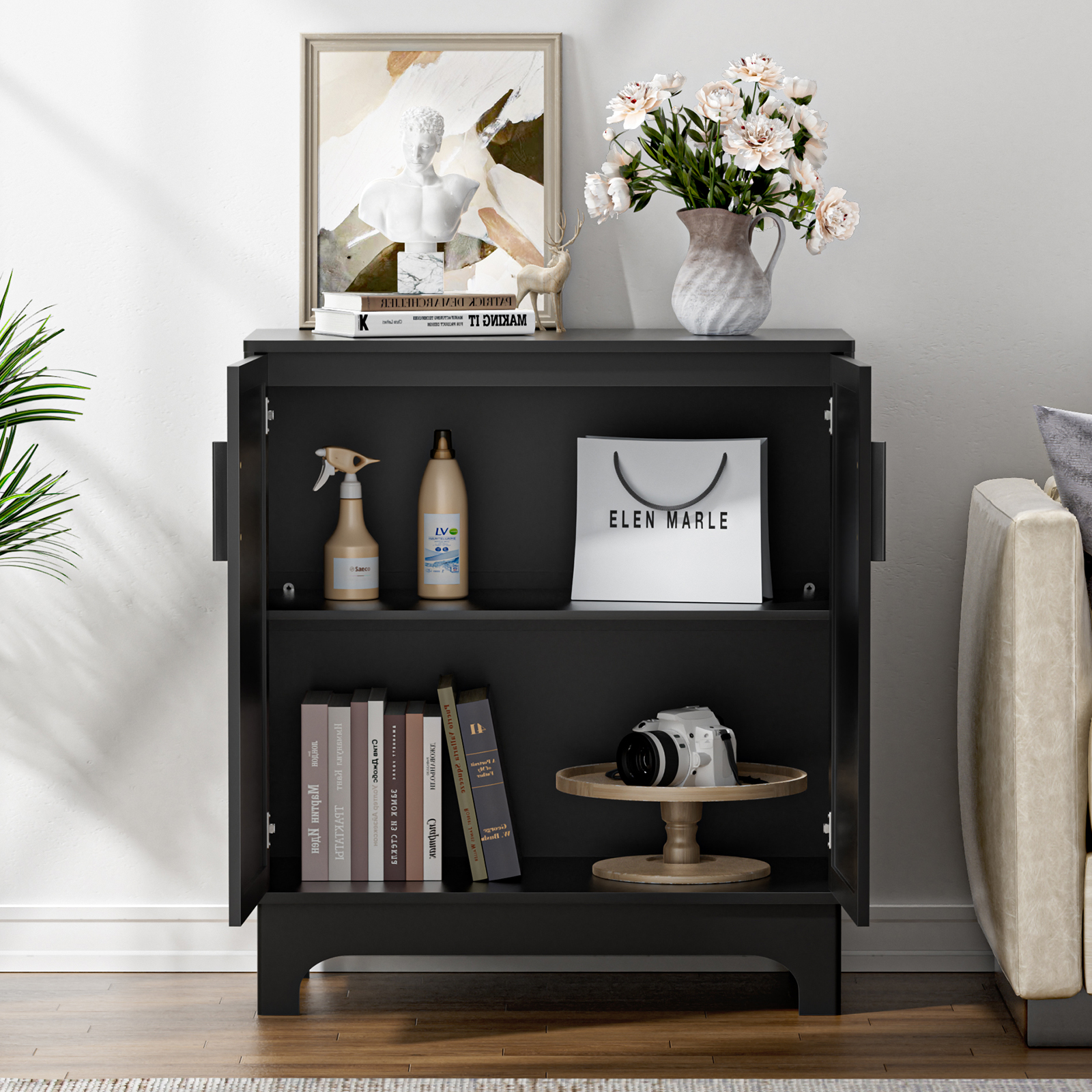 【送料無料】Nature Living Cabinet W8550 Amazon.com: Anmytek Black Rattan Storage Cabinet with 2