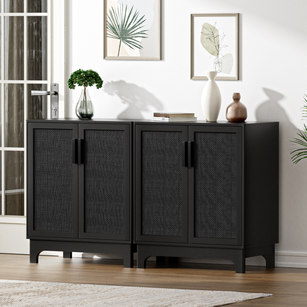 Rattan Cabinet, Natural Rattan Storage Cabinet with 2 Doors Adjustable Shelf Large Space Entryway Hallway Cabinet Sideboard Buffet for Living Room Kitchen Bedroom