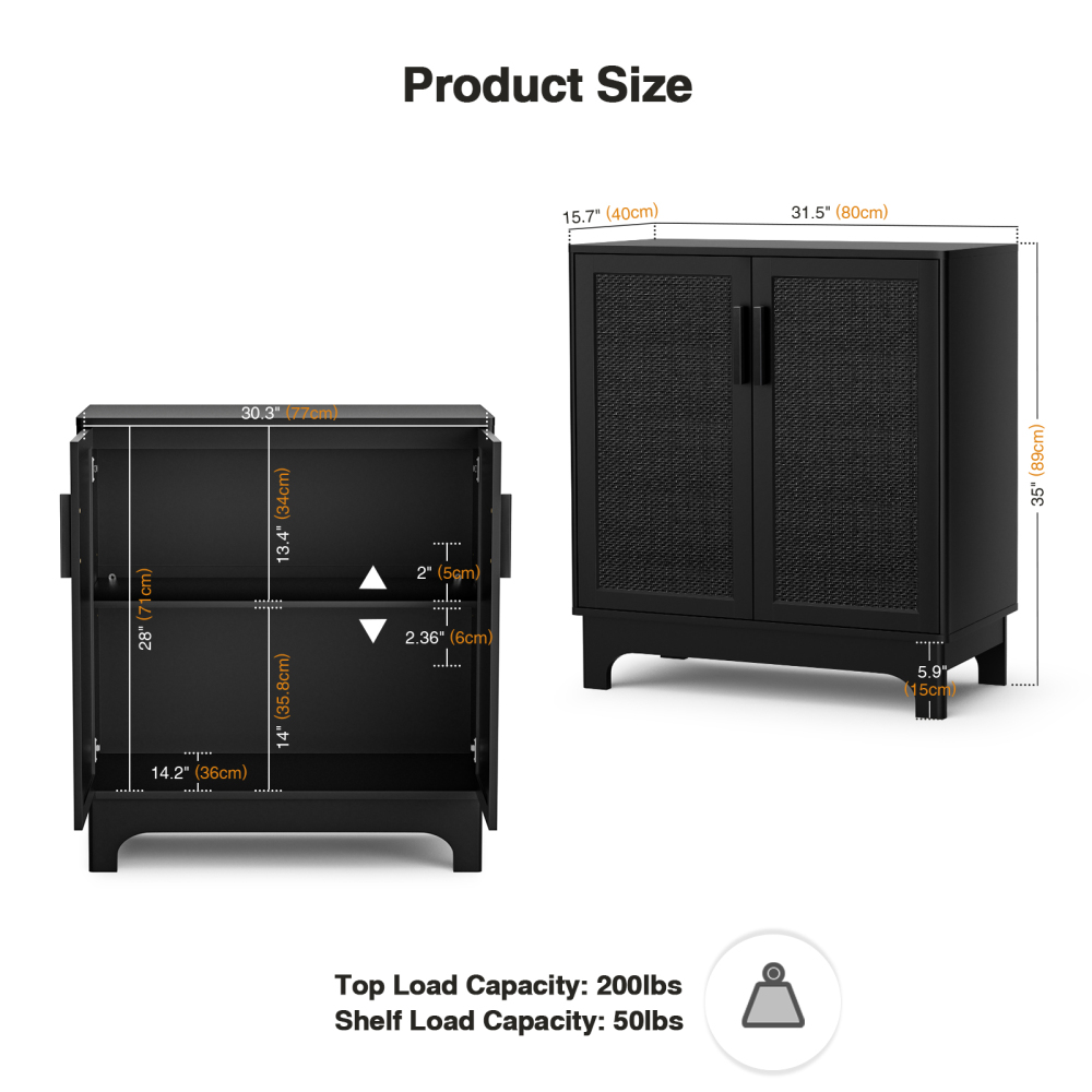 Rattan Cabinet, Natural Rattan Storage Cabinet with 2 Doors Adjustable Shelf Large Space Entryway Hallway Cabinet Sideboard Buffet for Living Room Kitchen Bedroom