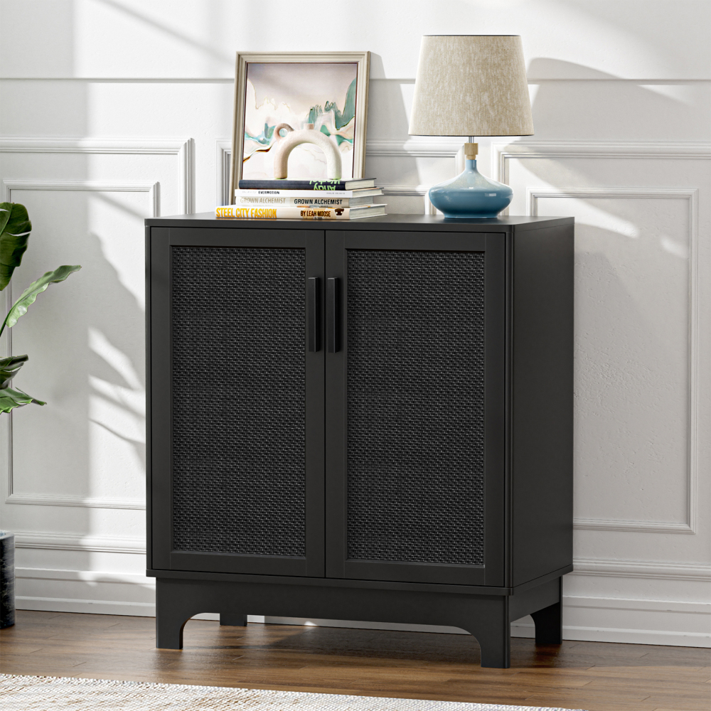 Rattan Cabinet, Natural Rattan Storage Cabinet with 2 Doors Adjustable Shelf Large Space Entryway Hallway Cabinet Sideboard Buffet for Living Room Kitchen Bedroom