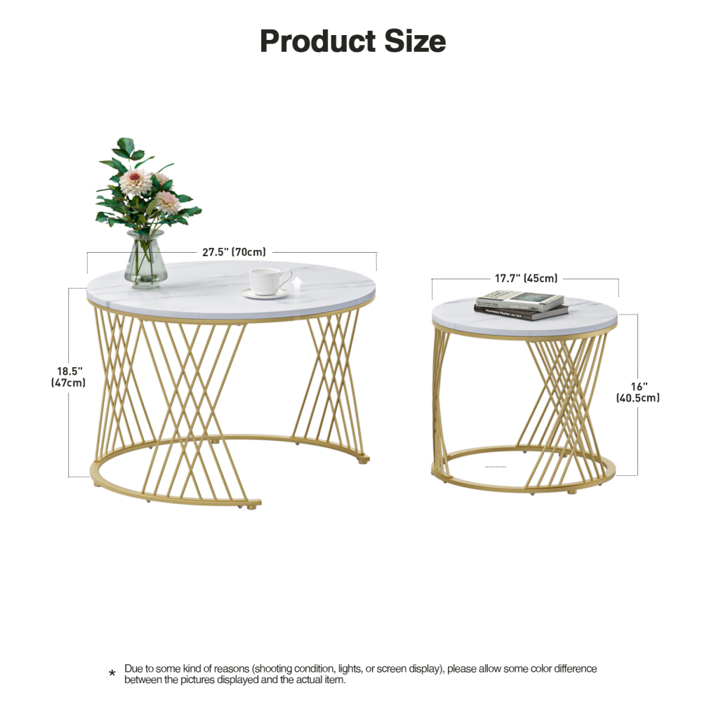 Round Coffee Table Set of 2, Modern Coffee Tables for Living Room, Faux Marble Center Table, Nesting Coffee Table Simple Nightstand