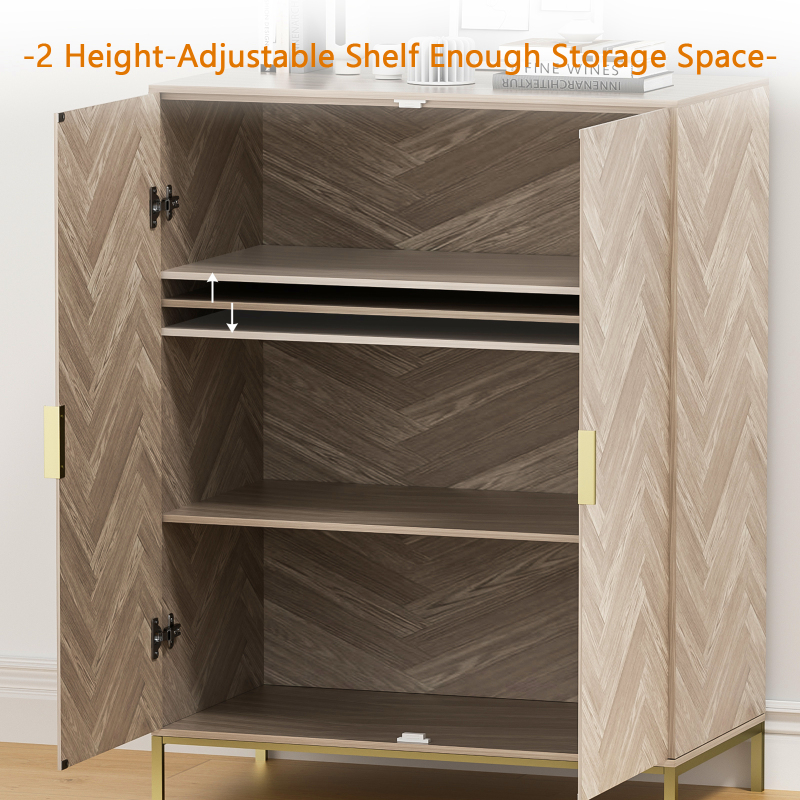 2 Door Storage Cabinet, 43" H Sideboard Furniture with Adjustable Shelves