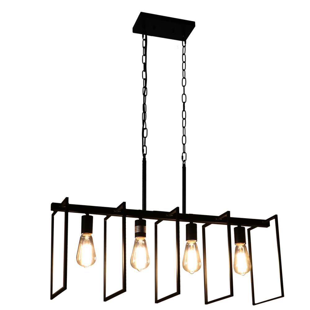 4-Light Modern Black Chandeliers for Dining Room, Industrial Light Fixtures Ceiling Hanging Kitchen Island Lighting Adjustable Linear Light Fixture