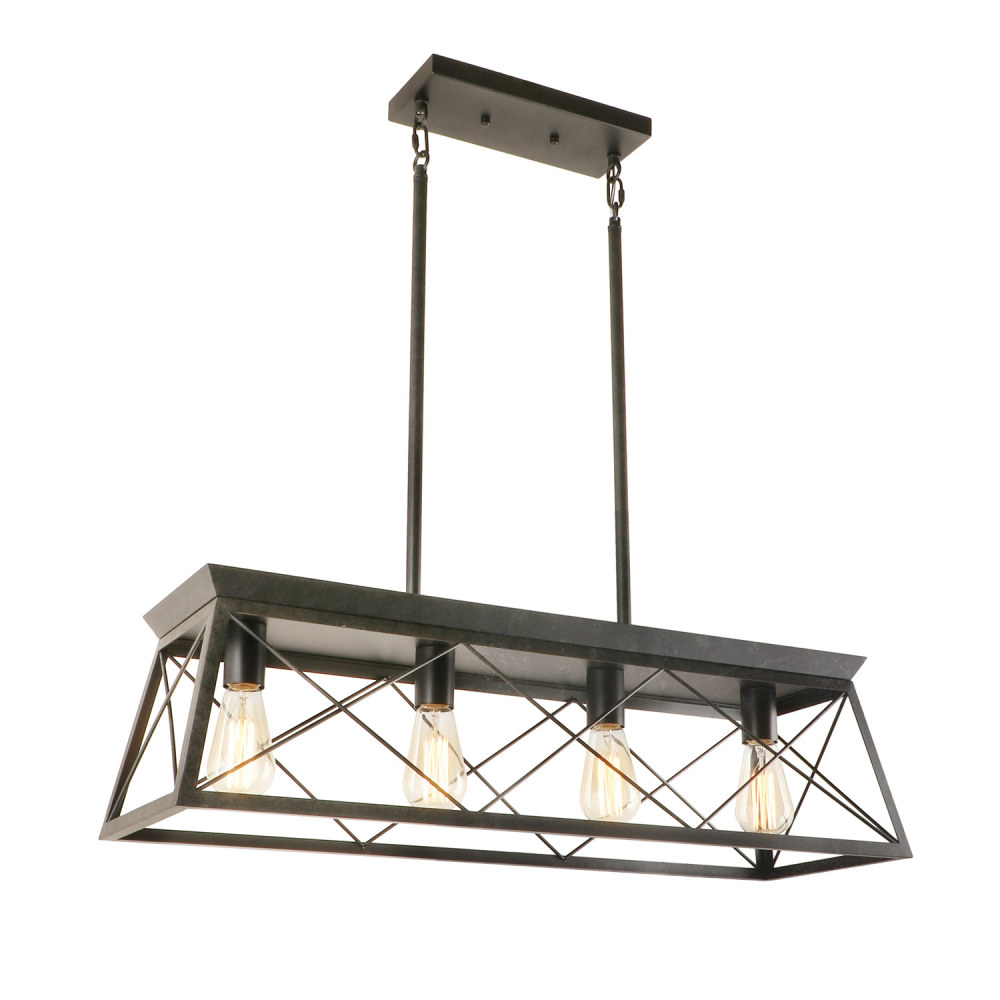4-Light Metal Farmhouse Pendant Lighting Fixture, Rustic Industrial Linear Chandelier for Kitchen Island