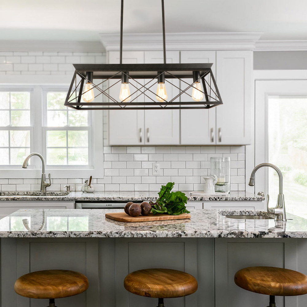 4-Light Metal Farmhouse Pendant Lighting Fixture, Rustic Industrial Linear Chandelier for Kitchen Island