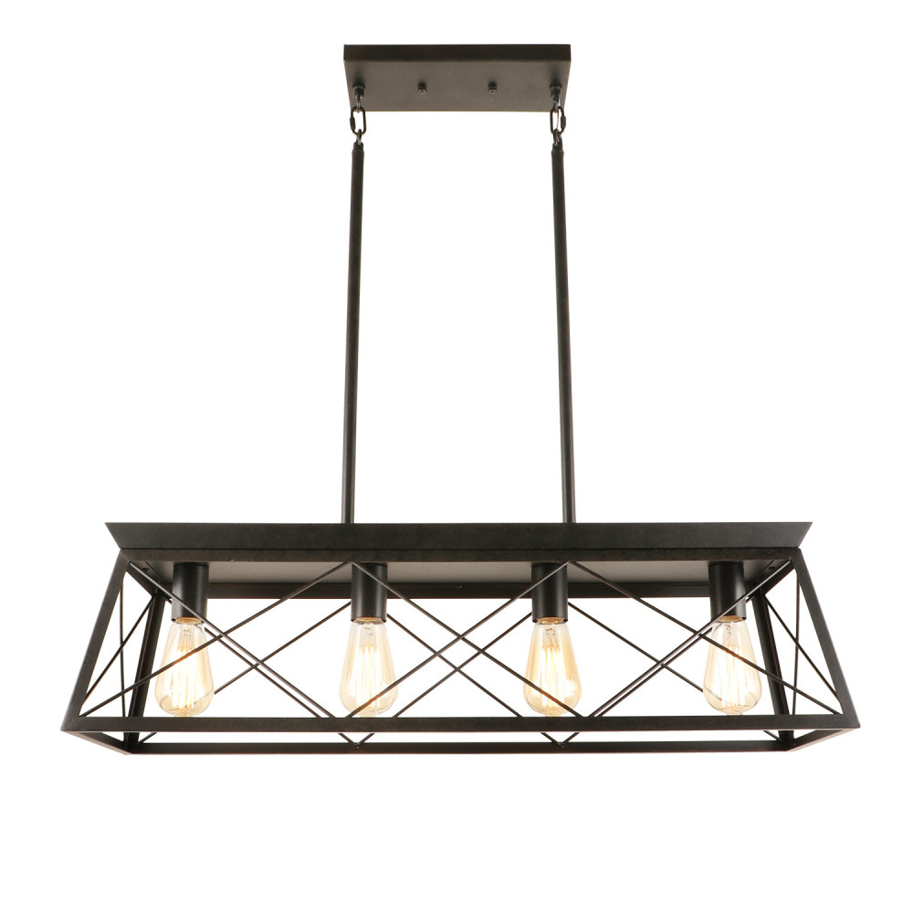 4-Light Metal Farmhouse Pendant Lighting Fixture, Rustic Industrial Linear Chandelier for Kitchen Island