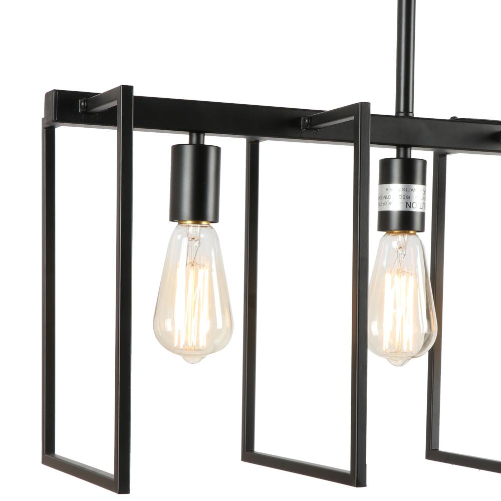 4-Light Modern Black Chandeliers for Dining Room, Industrial Light Fixtures Ceiling Hanging Kitchen Island Lighting Adjustable Linear Light Fixture