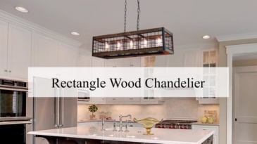 Rustic Light Fixture Long Rectangle Wood Chandelier Industrial Kitchen Chandelier Hanging Ceiling Pendant Light with 5 Glass Shades, UL Listed