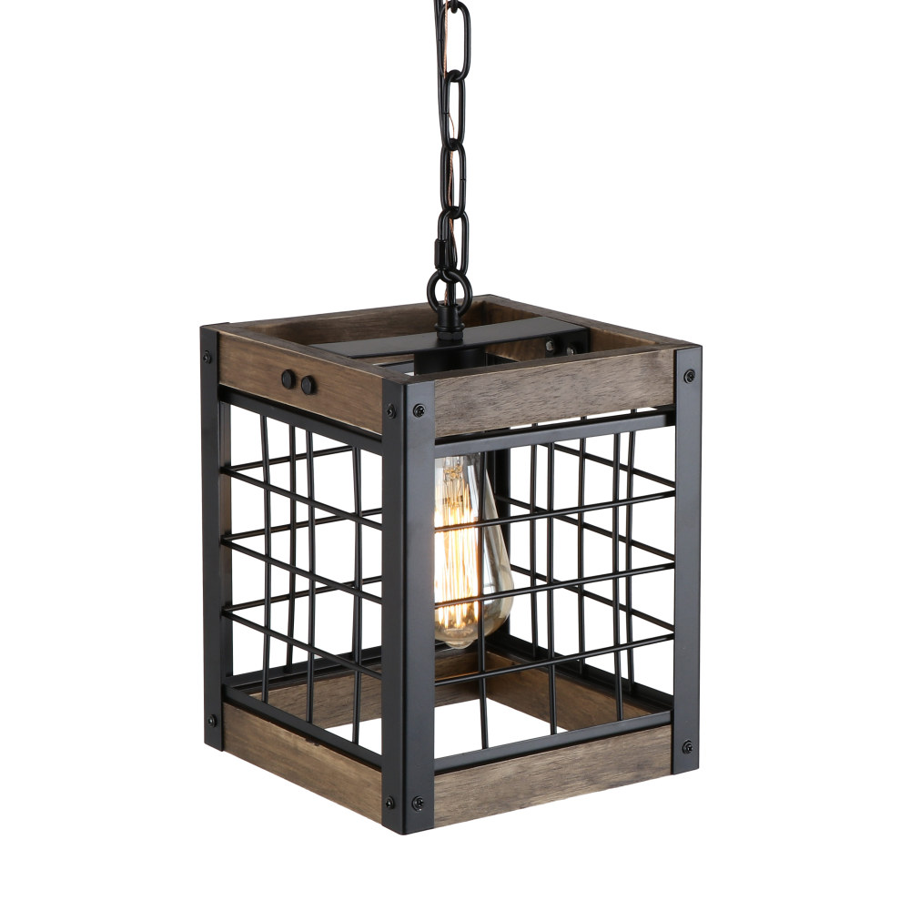 Rustic Kitchen Pendant Lighting Fixture Industrial Wood Metal Chandelier Farmhouse Dinning Room Hanging Ceiling Light, Square Frame