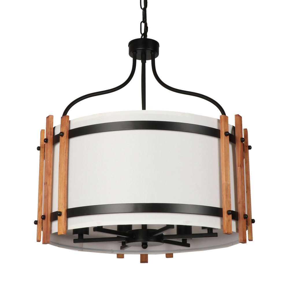 6-Light White Fabric Shade Drum Chandelier, 19'' Modern Round Pendant Light Farmhouse Hanging Ceiling Light Fixture with Adjustable Chain for Living Dining Room Bedroom Kitchen Hallway