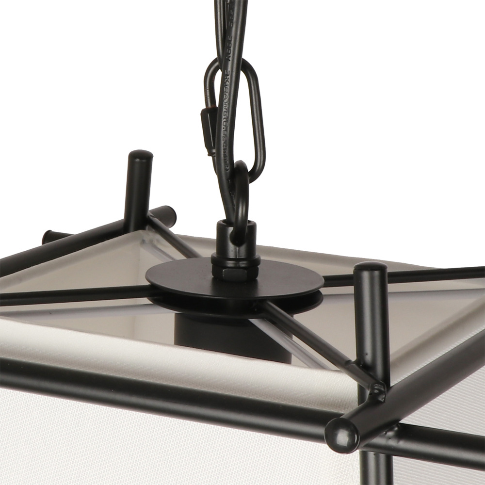 Anmytek Trapezoidal Black Metal Pendant Light with White Fabric Shade, Modern Indoor Ceiling Hanging Lighting with Adjustable Hanging Chain for Living Room Kitchen Island Dining Room Foyer Hallway