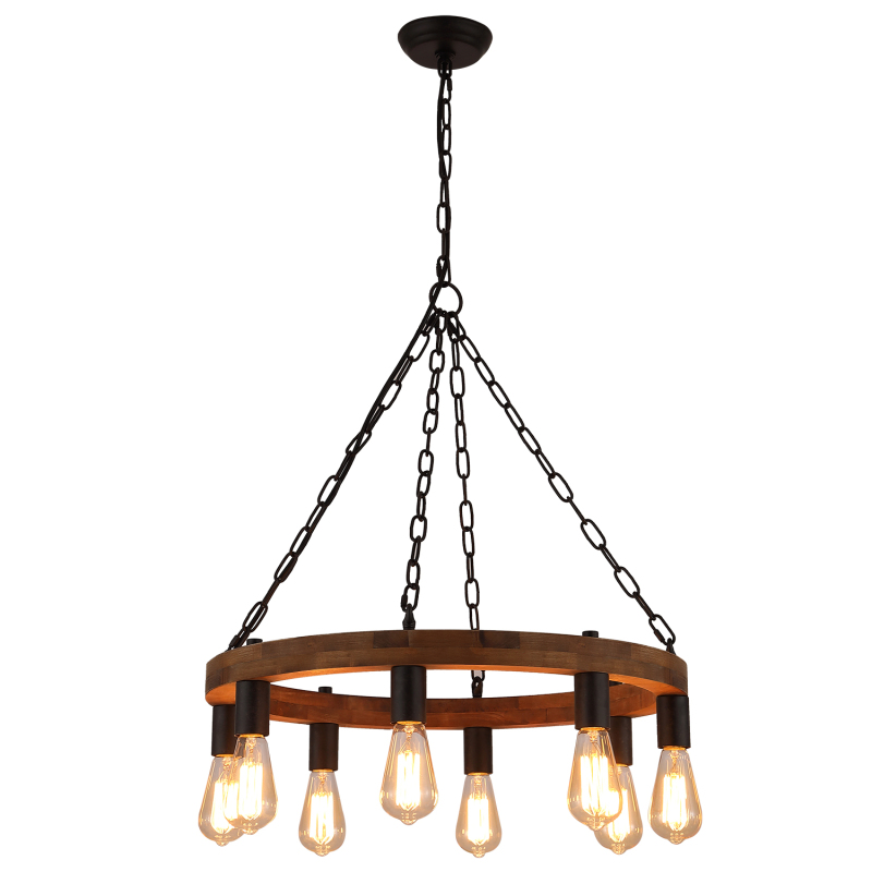 Anmytek Round Wagon Wheel Chandelier Dining Room 8-Light Rustic Farmhouse Pendant Lighting Fixture for Kitchen Island