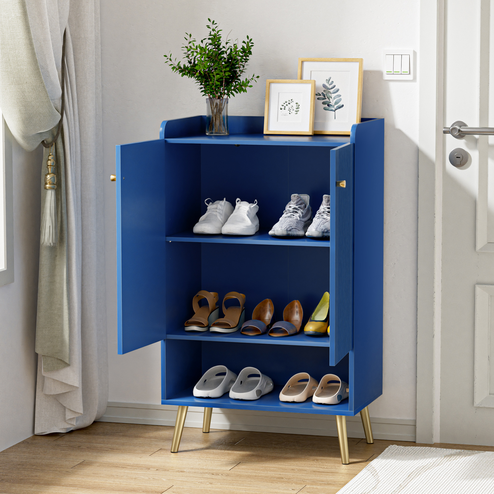 Anmytek Shoe Storage Cabinet, Shoes Cabinet for Entryway with Adjustable Shelf, Wooden Closet Shoe Organizer, Free Standing Shoes Racks for Entrance Hallway Living Room