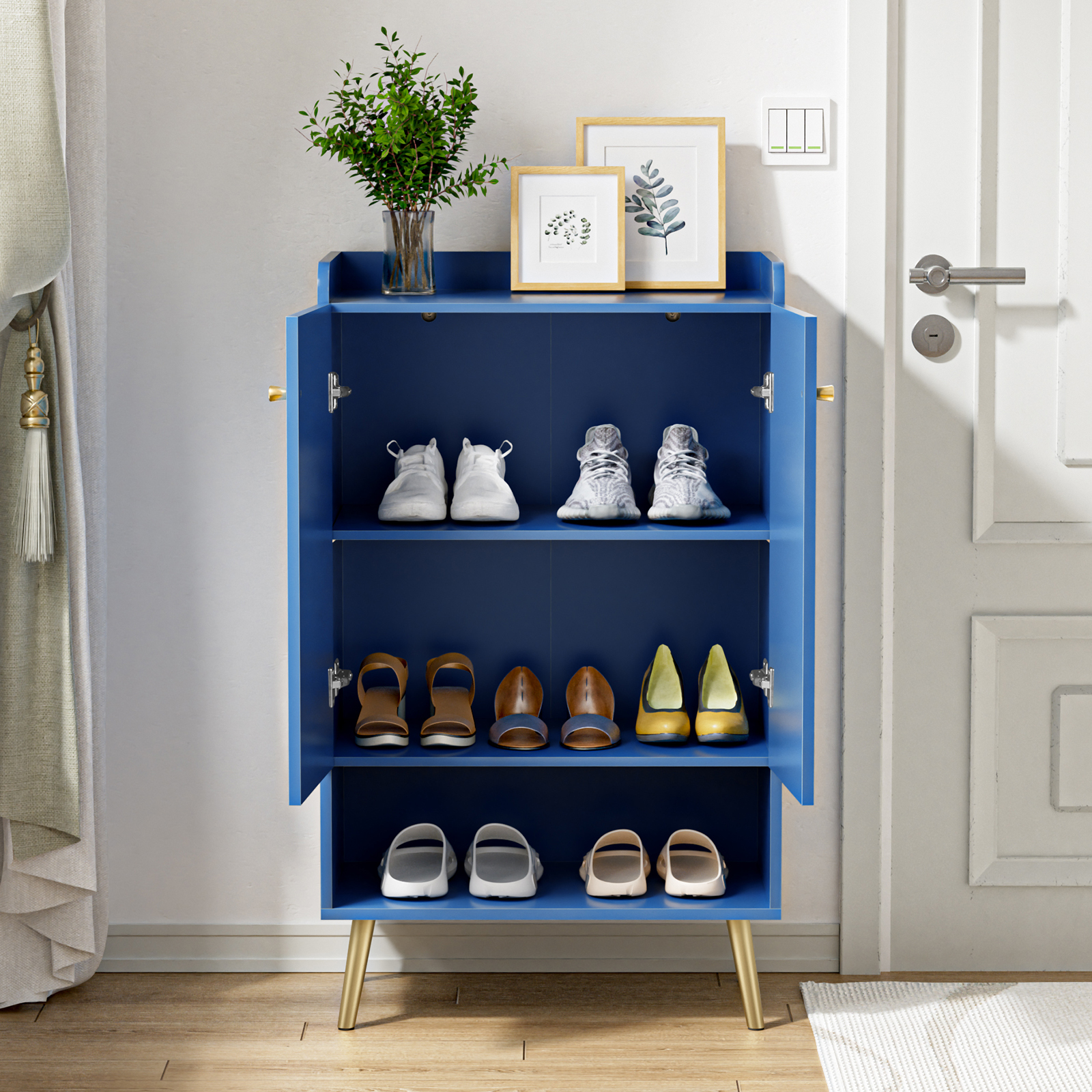 Anmytek Shoe Storage Cabinet, Shoes Cabinet for Entryway with Adjustable Shelf, Wooden Closet Shoe Organizer, Free Standing Shoes Racks for Entrance Hallway Living Room
