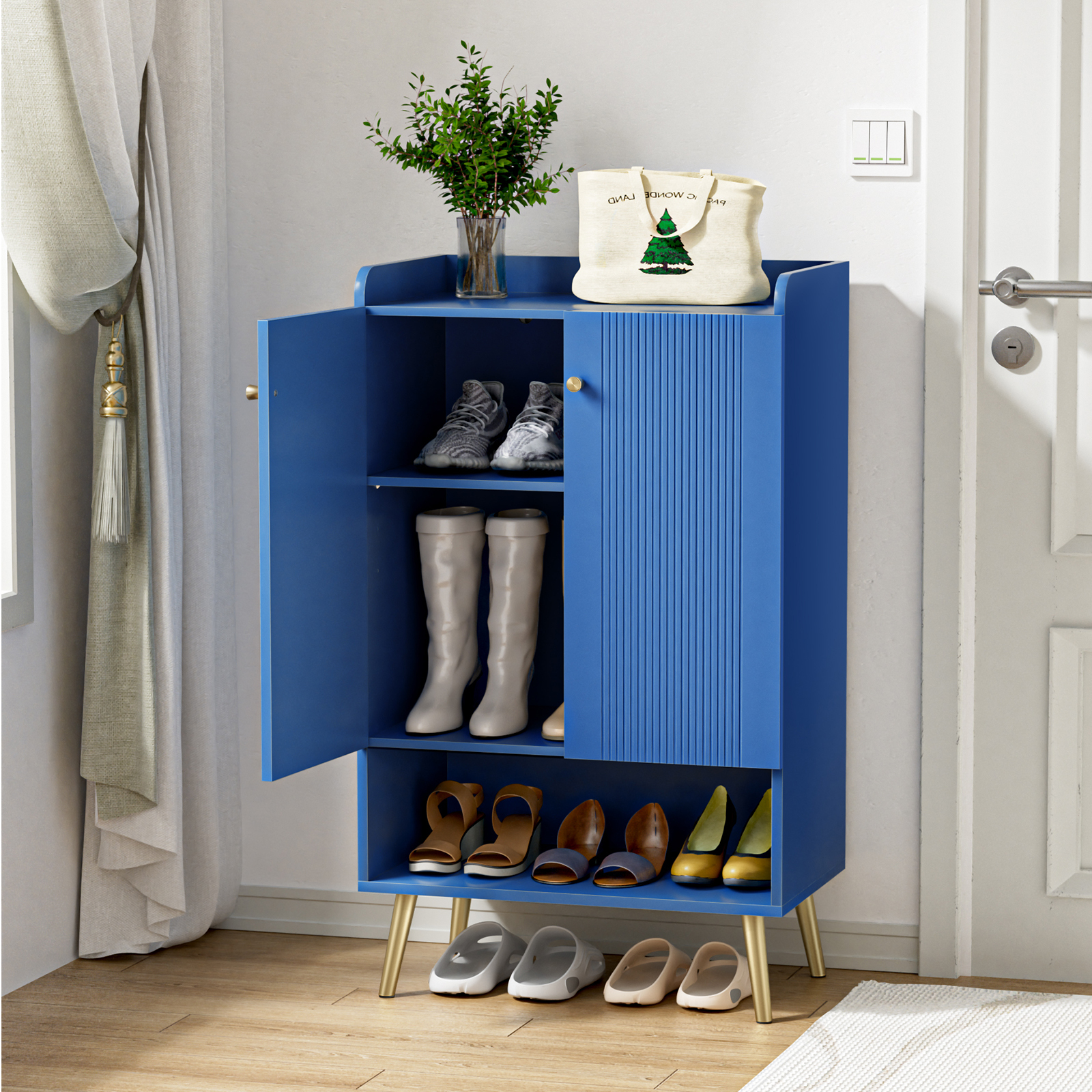 Anmytek Shoe Storage Cabinet, Shoes Cabinet for Entryway with Adjustable Shelf, Wooden Closet Shoe Organizer, Free Standing Shoes Racks for Entrance Hallway Living Room