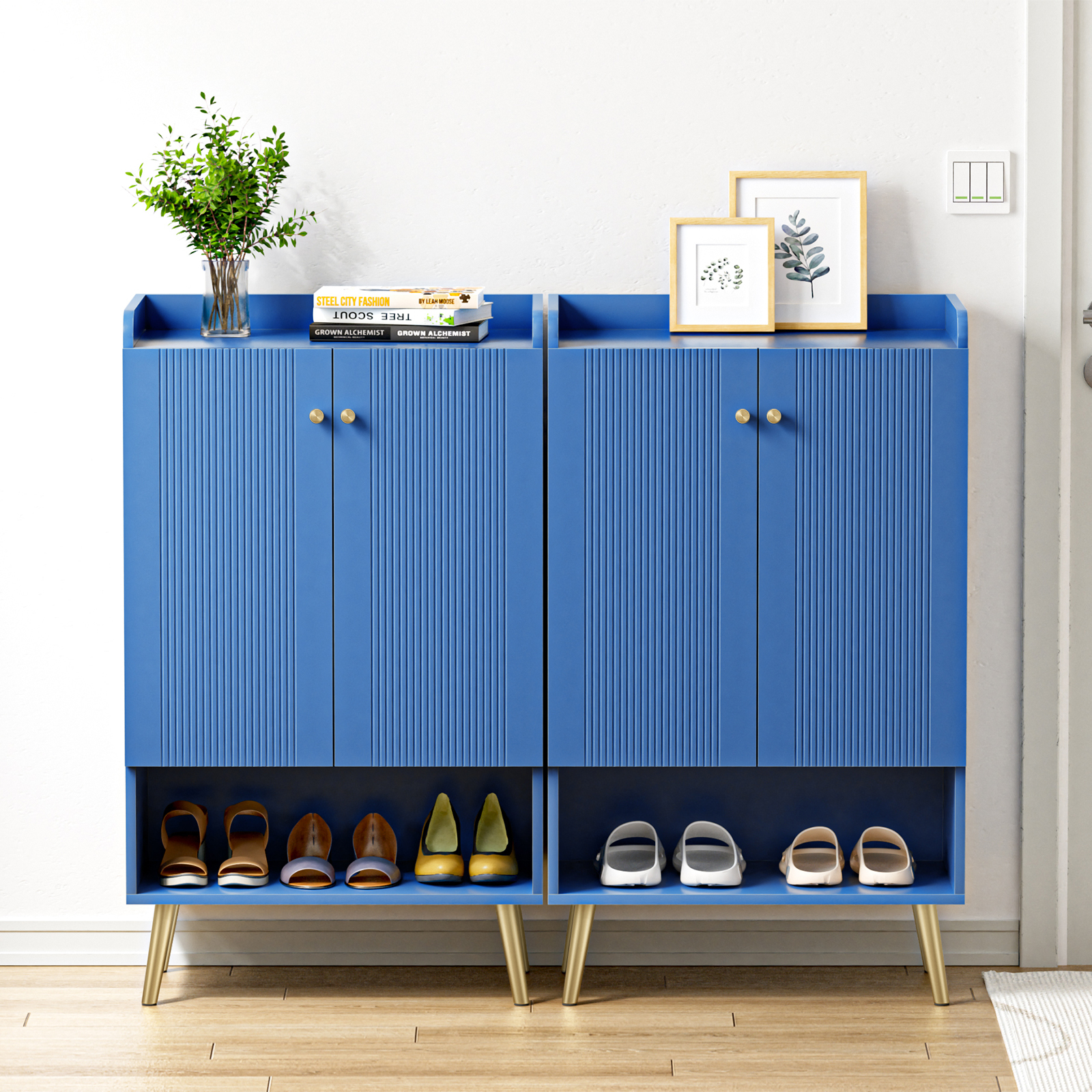 Anmytek Shoe Storage Cabinet, Shoes Cabinet for Entryway with Adjustable Shelf, Wooden Closet Shoe Organizer, Free Standing Shoes Racks for Entrance Hallway Living Room