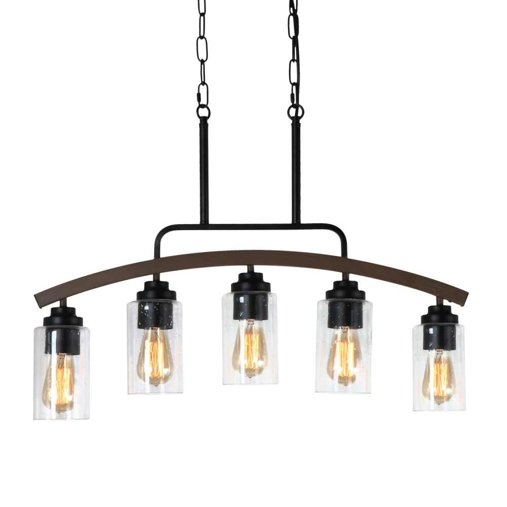 Anmytek 5-Light Modern Arched Kitchen Island Light, 27" Farmhouse Linear Pendant Lighting for Dining Room Pool Table Oil Rubbed Bronze with Seeded Glass Shade