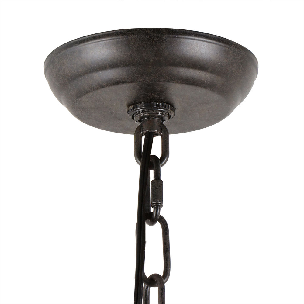 Anmytek Wood Farmhouse Rustic Chandelier 4 Lights with Glass Shades, 22.8 inches Industrial Dinning Table Pendant Lamp Vintage Edison Hanging Light Fixture, Brown & Black