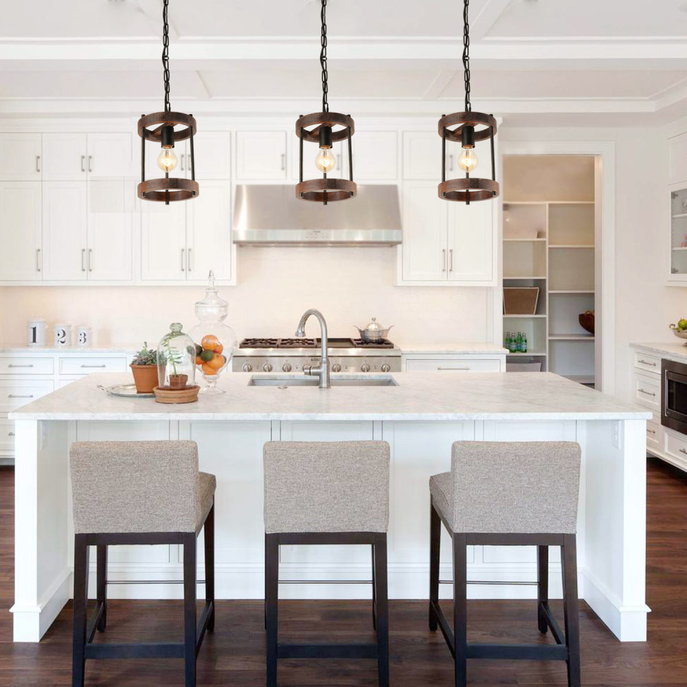 Anmytek 1-Light Farmhouse Pendant Light, Rustic Hanging Light Fixture with Adjustable Chain for Kitchen Island Cafe Bar