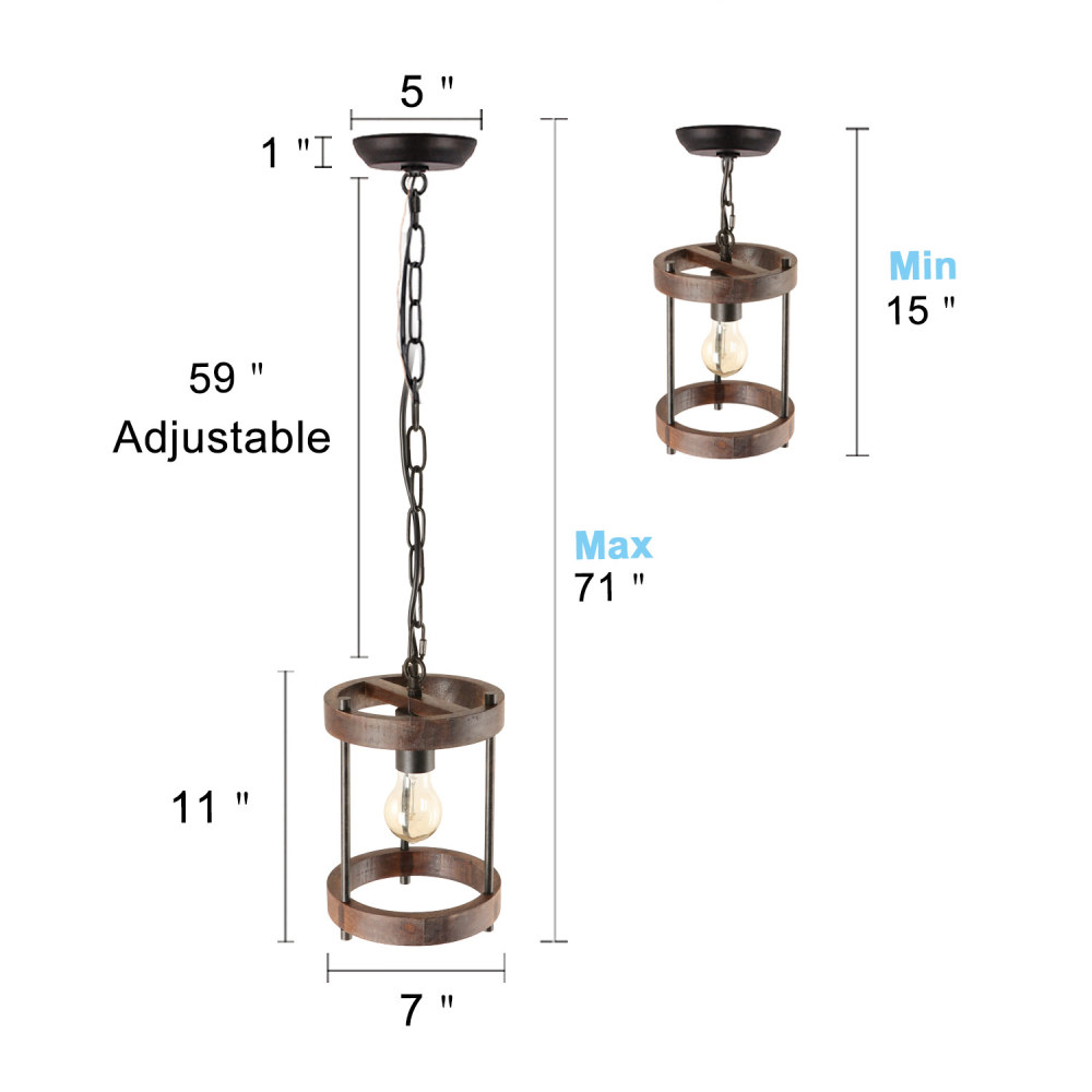Anmytek 1-Light Farmhouse Pendant Light, Rustic Hanging Light Fixture with Adjustable Chain for Kitchen Island Cafe Bar