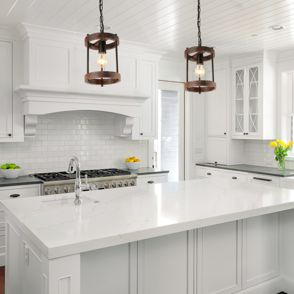 Anmytek 1-Light Farmhouse Pendant Light, Rustic Hanging Light Fixture with Adjustable Chain for Kitchen Island Cafe Bar