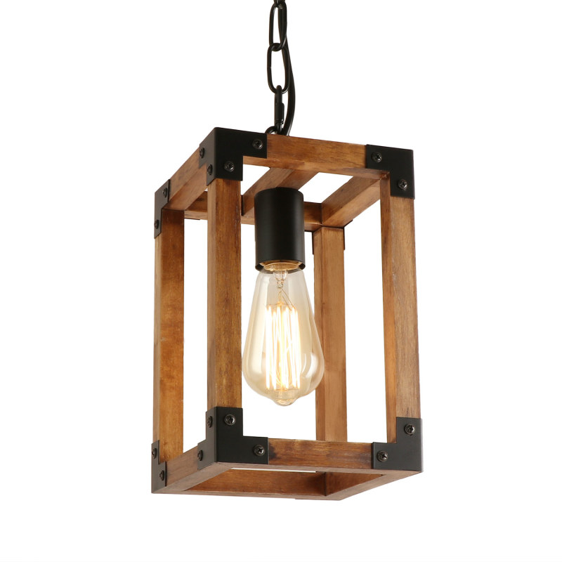 Anmytek Wood Pendant Light Rustic Farmhouse Hanging Light Fixture with Adjustable Chain for Kitchen Island