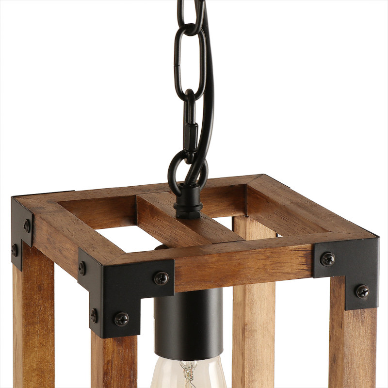 Anmytek Wood Pendant Light Rustic Farmhouse Hanging Light Fixture with Adjustable Chain for Kitchen Island