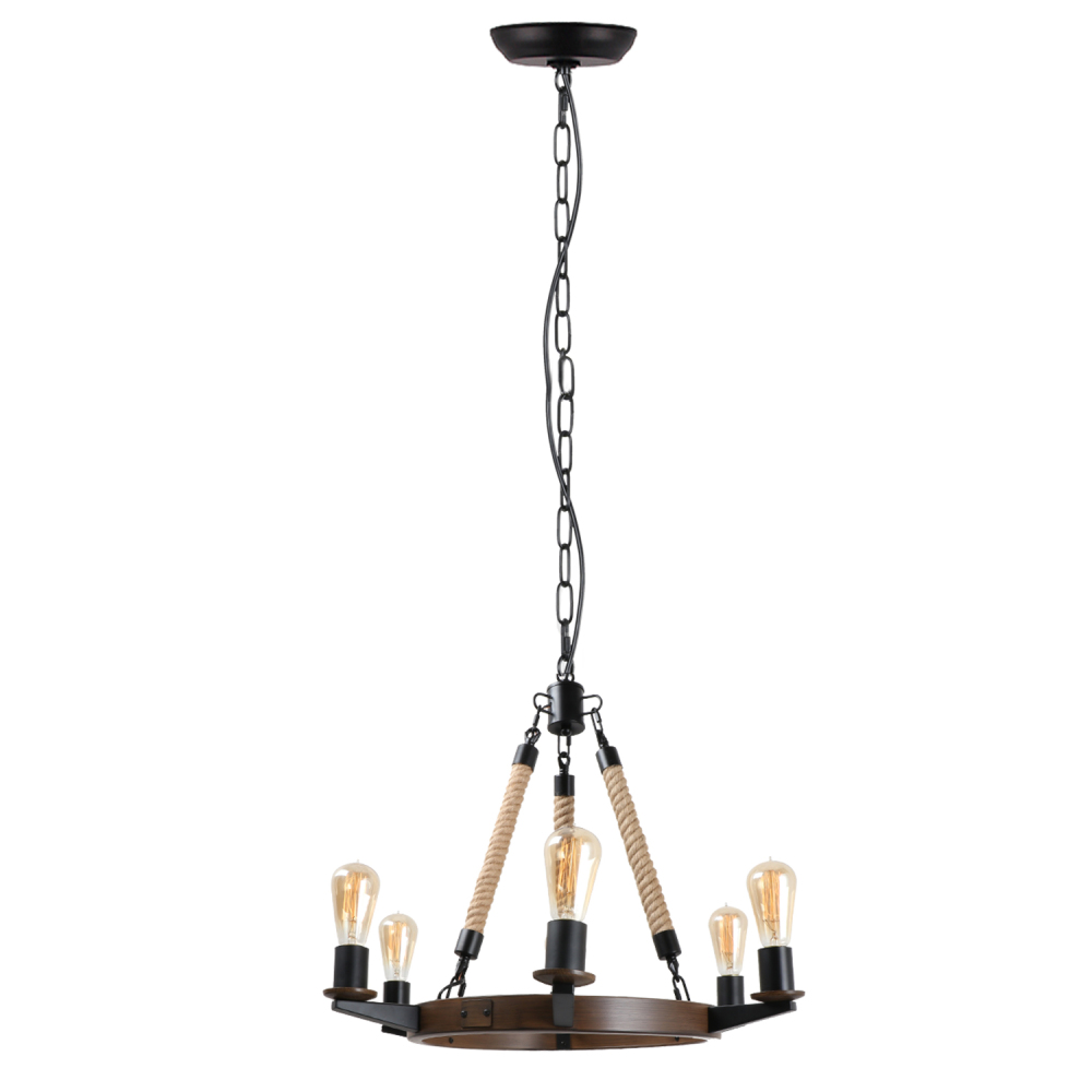 Anmytek 6-Light Rustic Wagon Wheel Chandelier, Farmhouse Metal Pendant Lighting Fixture with Hemp Rope for Kitchen Island Dining Room