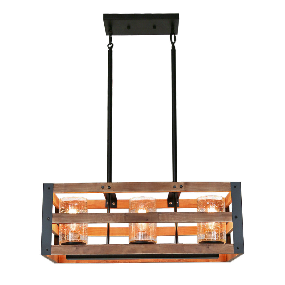 Anmytek Christmas Modern Farmhouse Chandeliers for Dining Room 3-Light Rustic Wood Edison Pendant Light Over The Dining Table Kitchen Island Entryway Chandelier