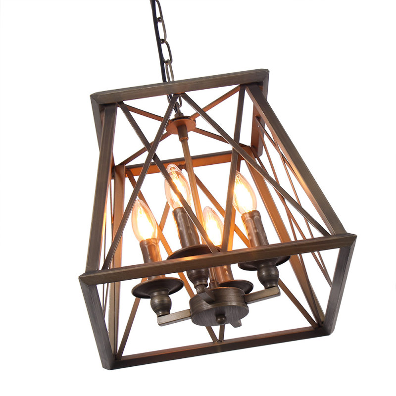 Anmytek 4-Lights Trapezoid Metal Pendant Lamp Bronze Finished Retro Rustic Vintage Industrial Edison Hanging Light Fixture Ceiling Lamp Chandeliers