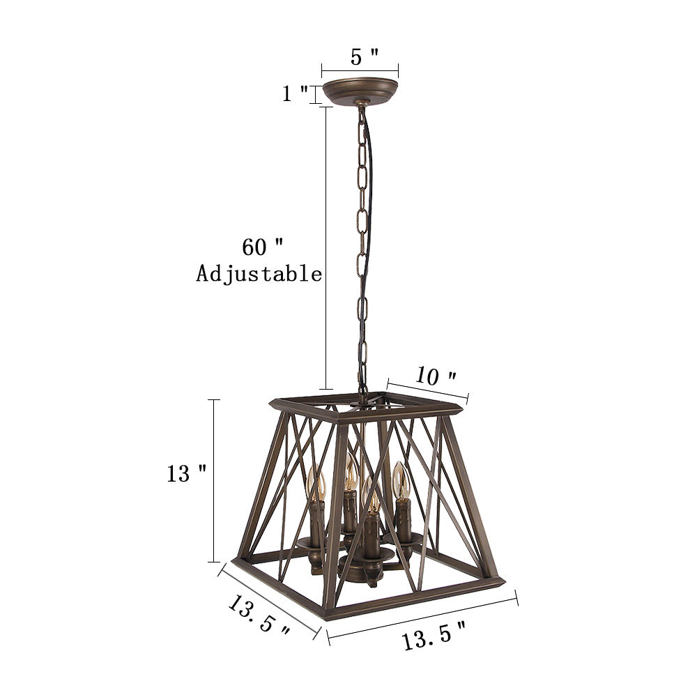 Anmytek 4-Lights Trapezoid Metal Pendant Lamp Bronze Finished Retro Rustic Vintage Industrial Edison Hanging Light Fixture Ceiling Lamp Chandeliers