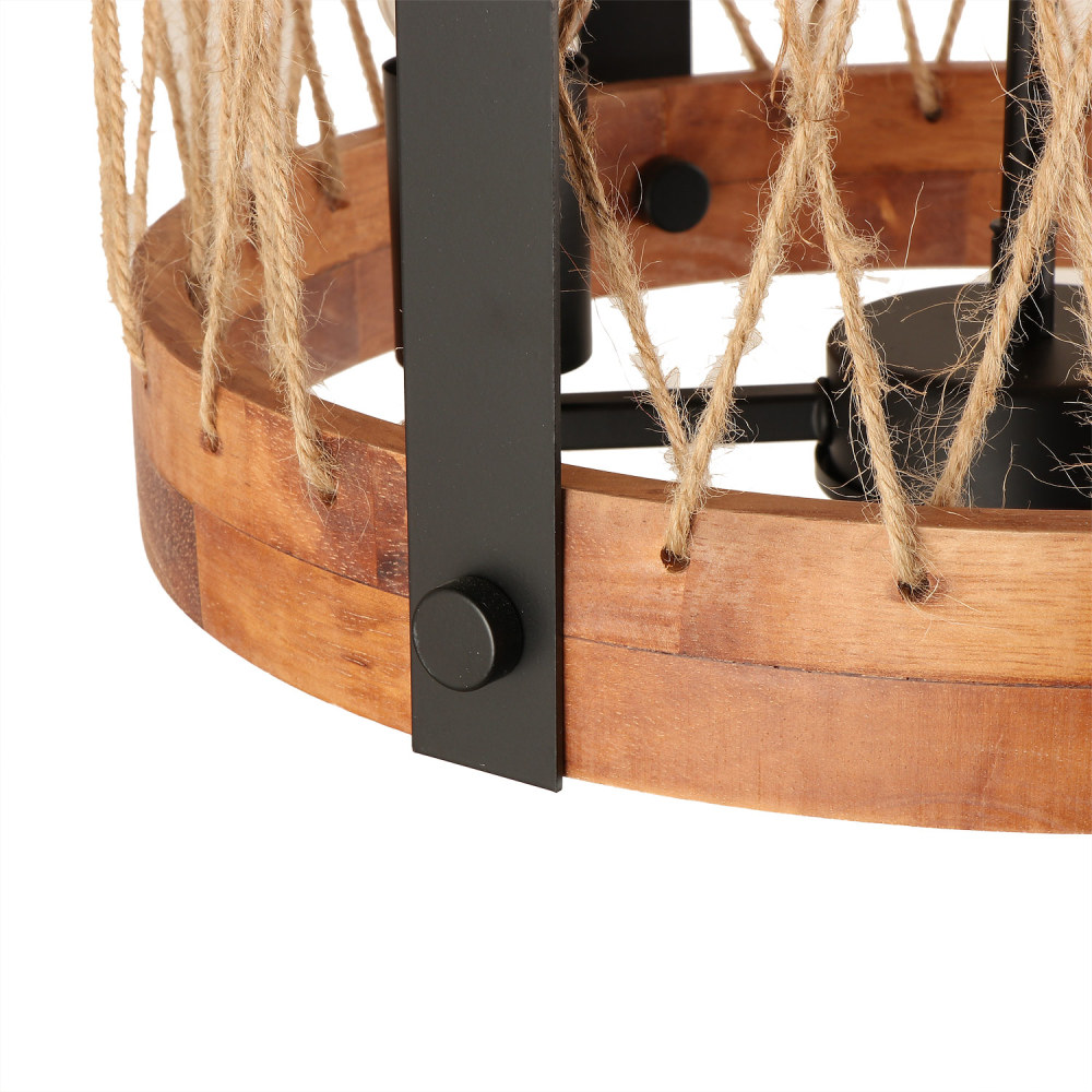 Anmytek Christmas Round Wooden Chandelier Over Dinning Table Farmhouse Drum Shape Robe Chandelier Light Fixture for Kitchen Island(3 Lights (No Need Glass Shade))