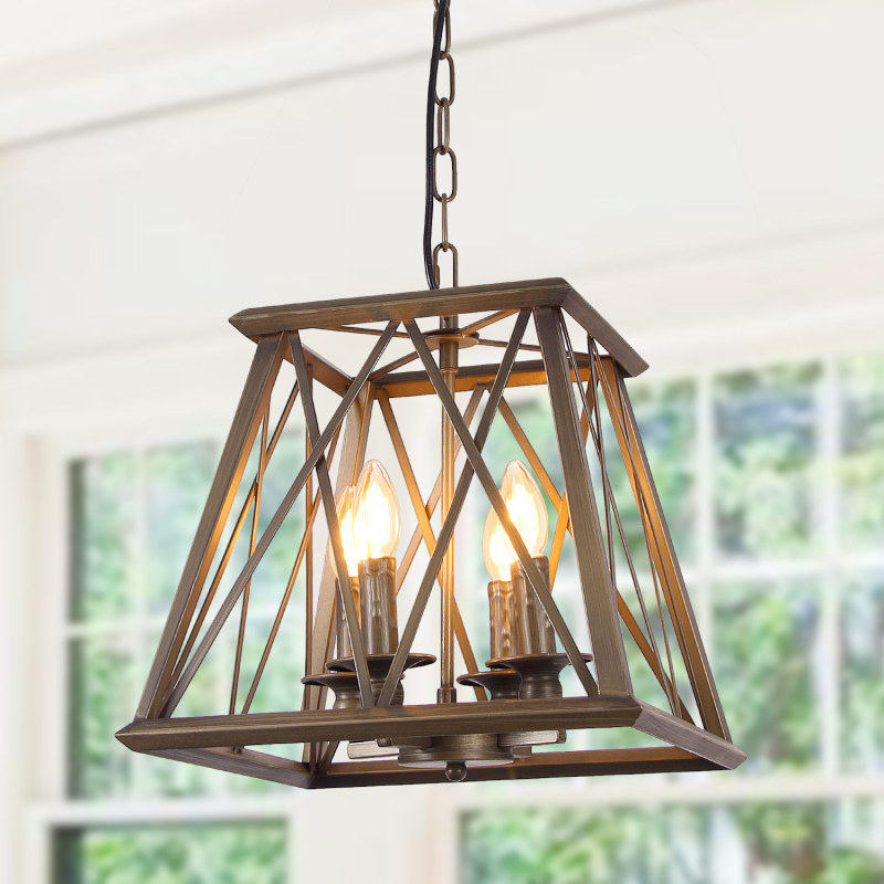 Anmytek 4-Lights Trapezoid Metal Pendant Lamp Bronze Finished Retro Rustic Vintage Industrial Edison Hanging Light Fixture Ceiling Lamp Chandeliers