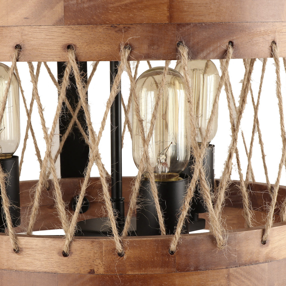 Anmytek Christmas Round Wooden Chandelier Over Dinning Table Farmhouse Drum Shape Robe Chandelier Light Fixture for Kitchen Island(3 Lights (No Need Glass Shade))