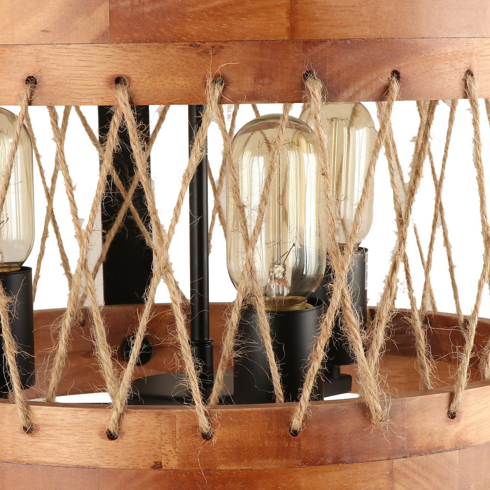Anmytek Christmas Round Wooden Chandelier Over Dinning Table Farmhouse Drum Shape Robe Chandelier Light Fixture for Kitchen Island(3 Lights (No Need Glass Shade))