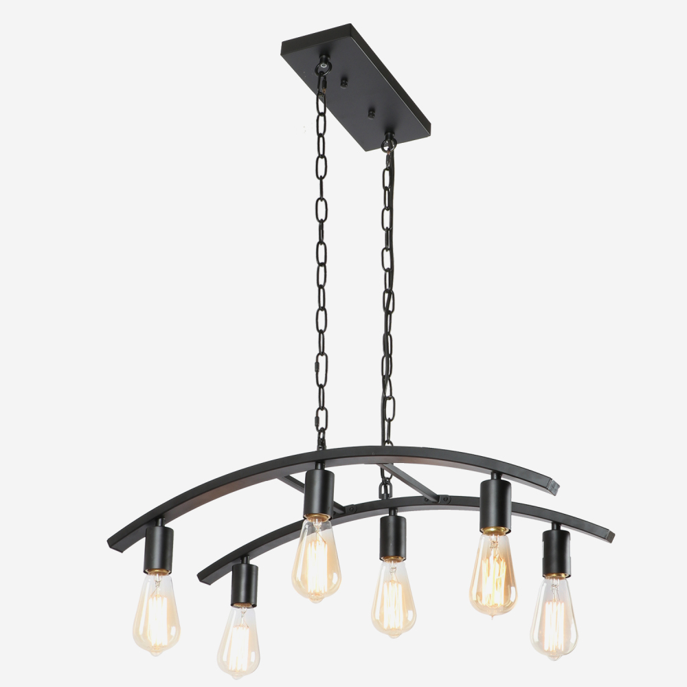 Anmytek Modern Industrial Linear Pendant Lighting Fixture, 6-Light Farmhouse Matte Black Hanging Lamp for Kitchen Island Diding Room