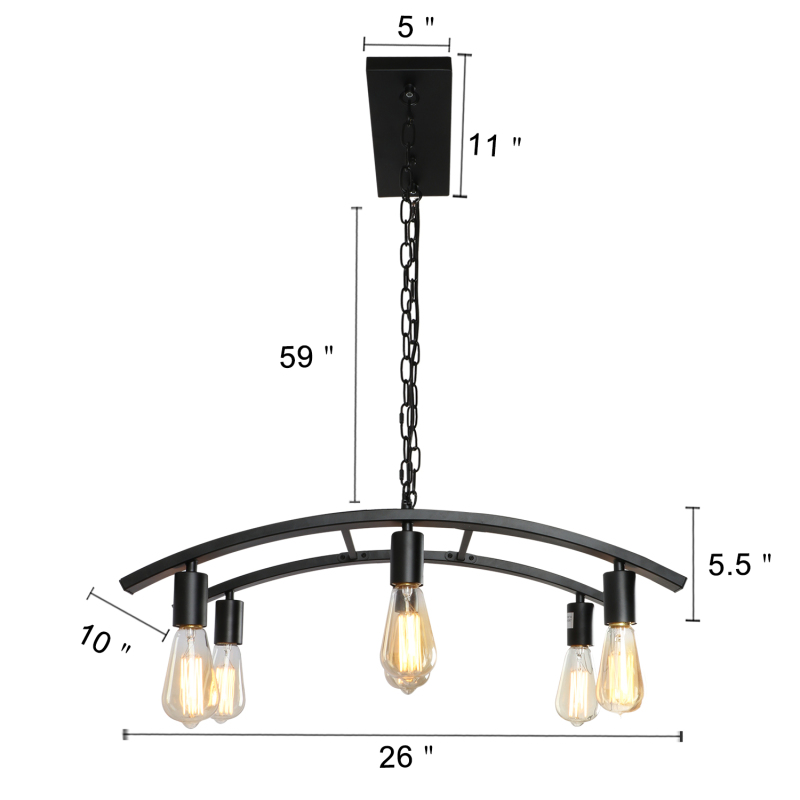 Anmytek Modern Industrial Linear Pendant Lighting Fixture, 6-Light Farmhouse Matte Black Hanging Lamp for Kitchen Island Diding Room