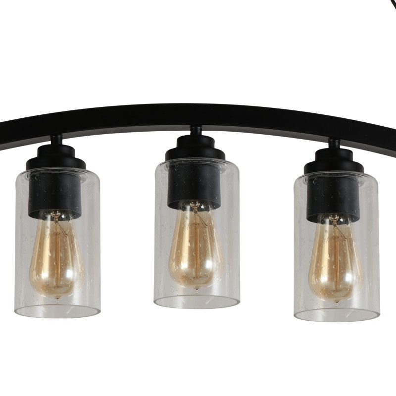 Anmytek Black Metal Pendant Light with Seeded Glass Lamp Shade, 5-Light Rustic Framhouse Chandelier for Kitchen Island Dining Room
