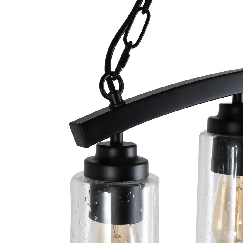 Anmytek Black Metal Pendant Light with Seeded Glass Lamp Shade, 5-Light Rustic Framhouse Chandelier for Kitchen Island Dining Room
