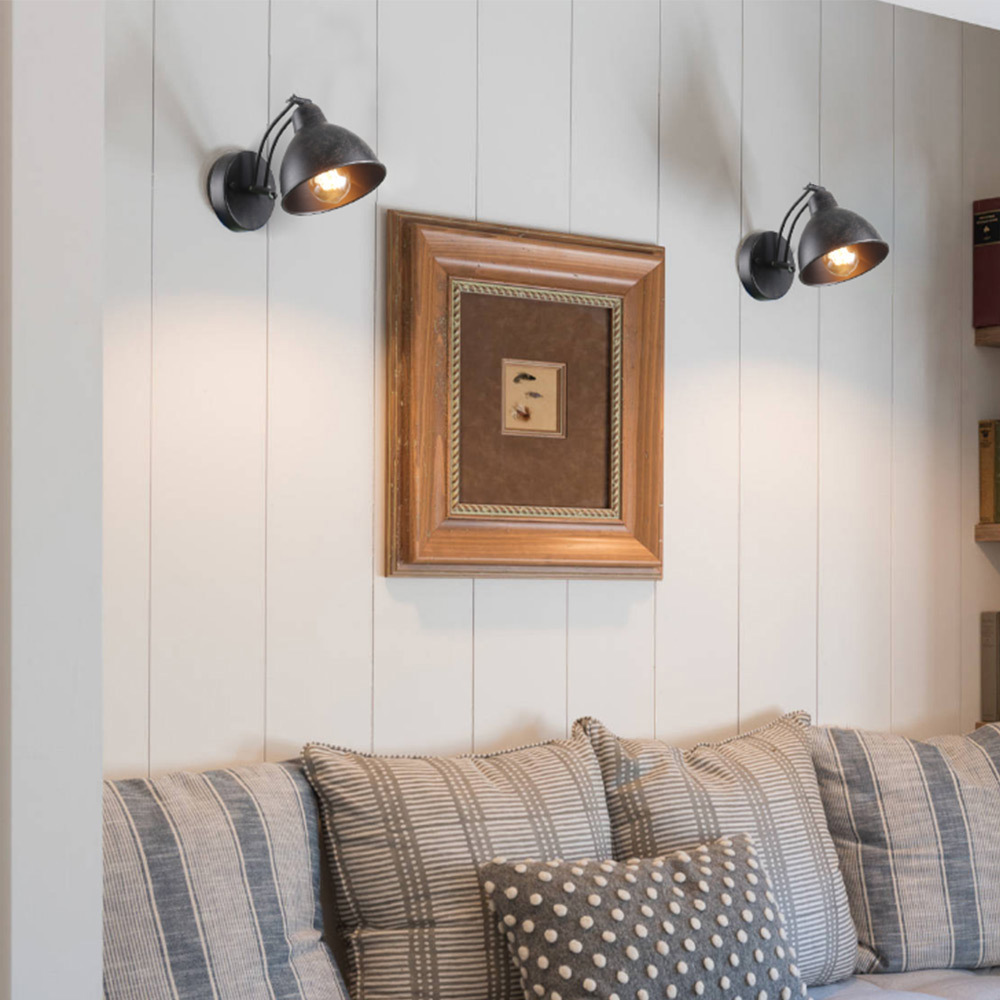 Anmytek Adjustable Swing Wall Lamp Arm Metal Wall Light Sconce with Metal Shade Antique Black Finished Bedroom Reading Lights Industrial Edison Sconce Lighting Fixtures 1-Light