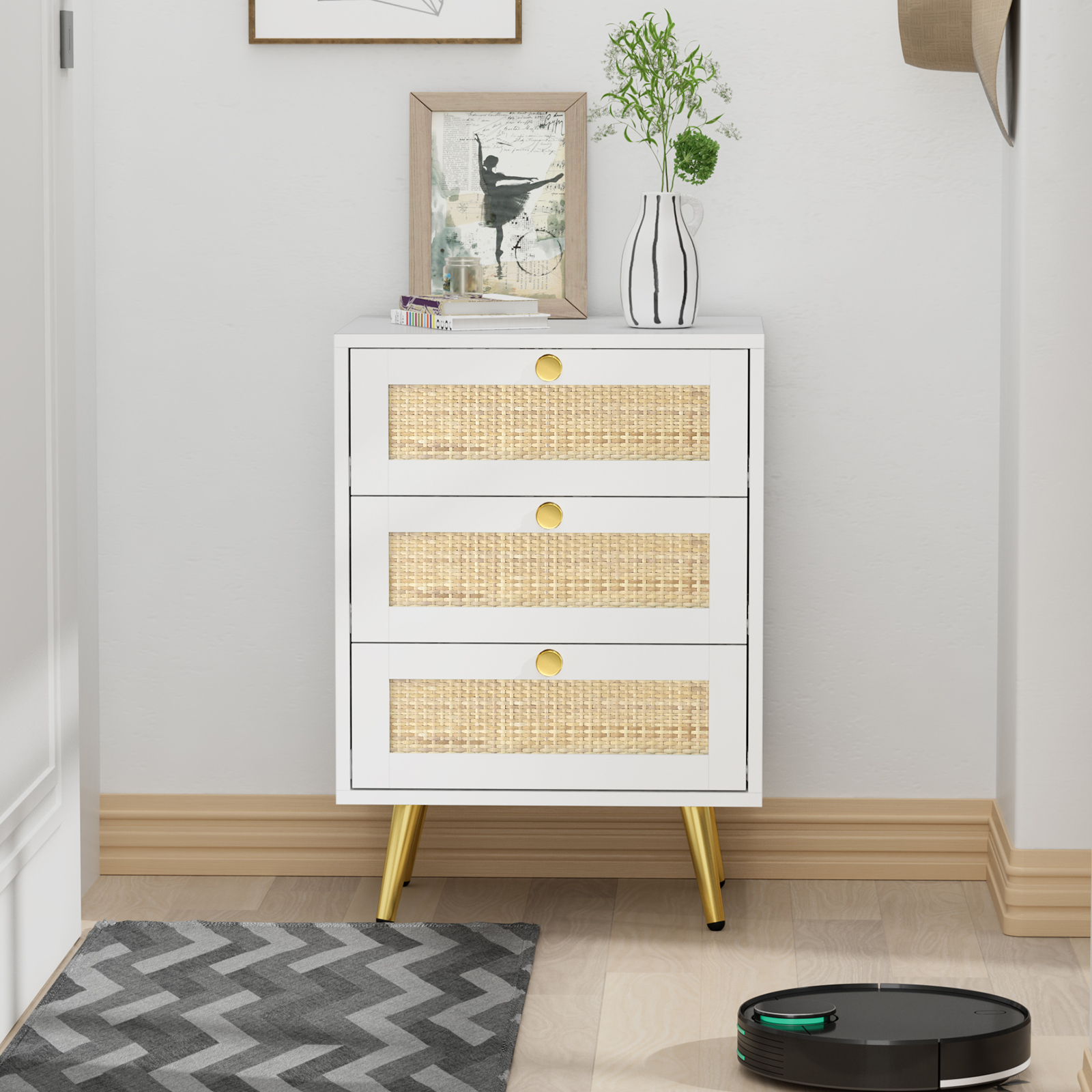 Anmytek Nightstand 26" H Dresser with 3 Drawers Bedside Table