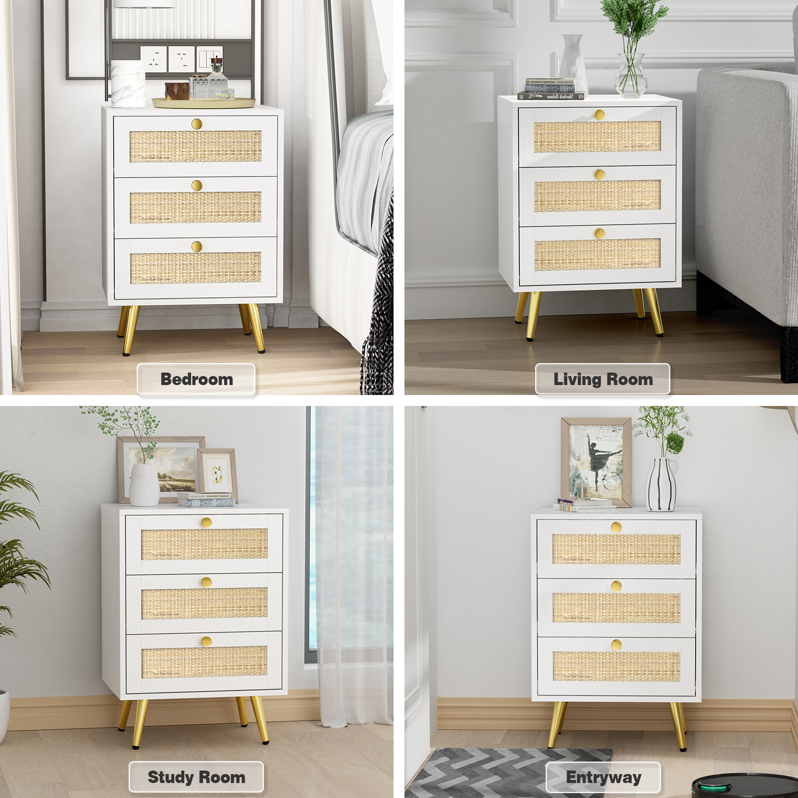 Anmytek Nightstand 26" H Dresser with 3 Drawers Bedside Table