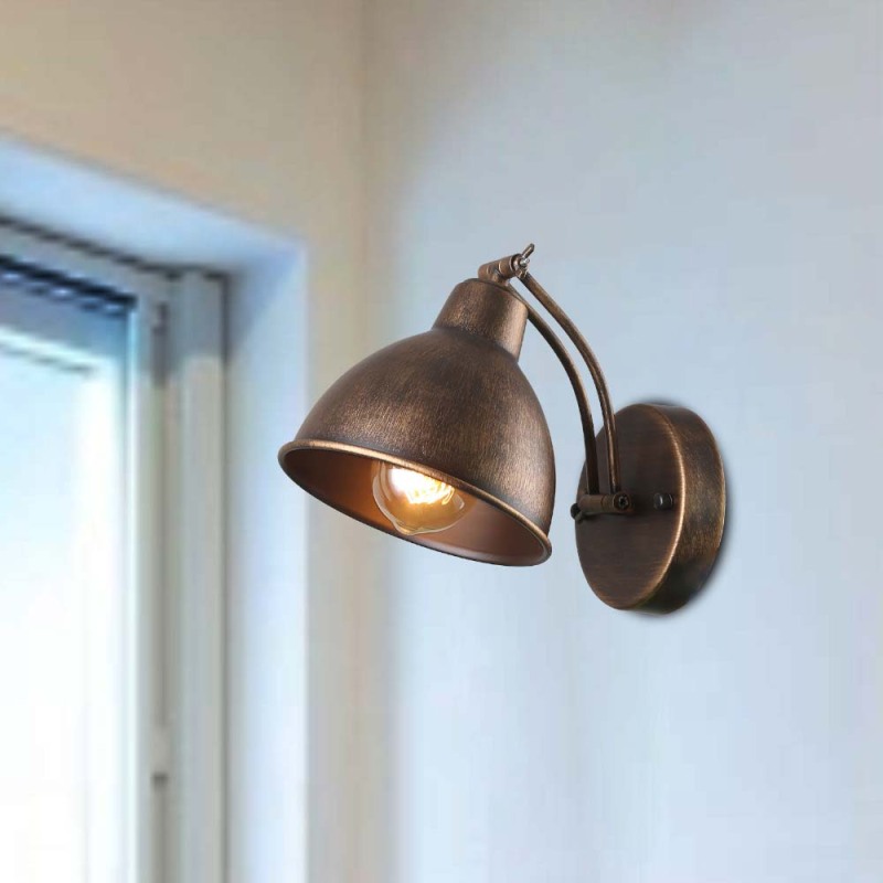 Anmytek Adjustable Swing Wall Lamp Arm Metal Wall Light Sconce with Metal Cover Old Gold Finish Bedroom Reading Lights Industrial Edison Sconce Lighting Fixtures 1-Light